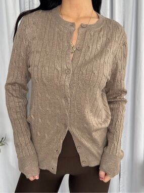 Cielo Taupe Cable Knit Button-Up Cardigan